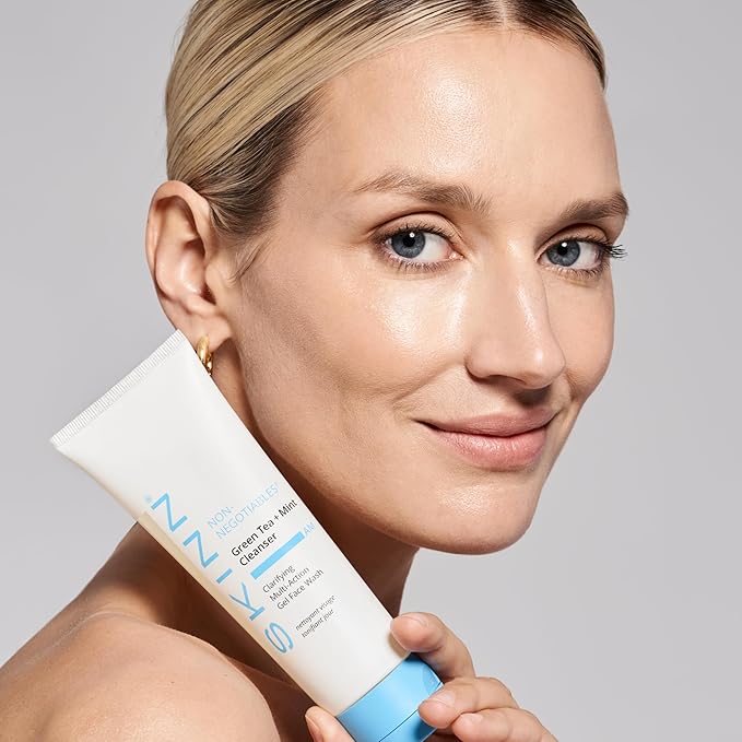 SKINN Daily Morning Face Wash, Green Tea + Mint Cleanser, 4oz - Gentle Exfoliating Facial Cleanser for All Skin Types - Formulated with Antioxidant & Botanical Oils & Salicylic Acid-FemmiqueWomen