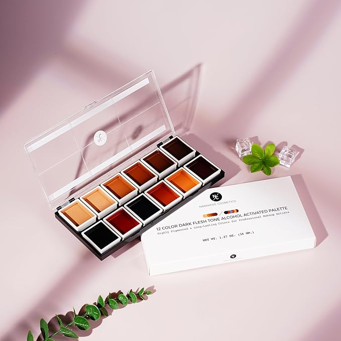12 Color Dark Flesh Tone Alcohol Activated Makeup Palette for Special Effects - Waterproof Dark Flesh Tone Makeup for Professional Makeup Artists-FemmiqueWomen