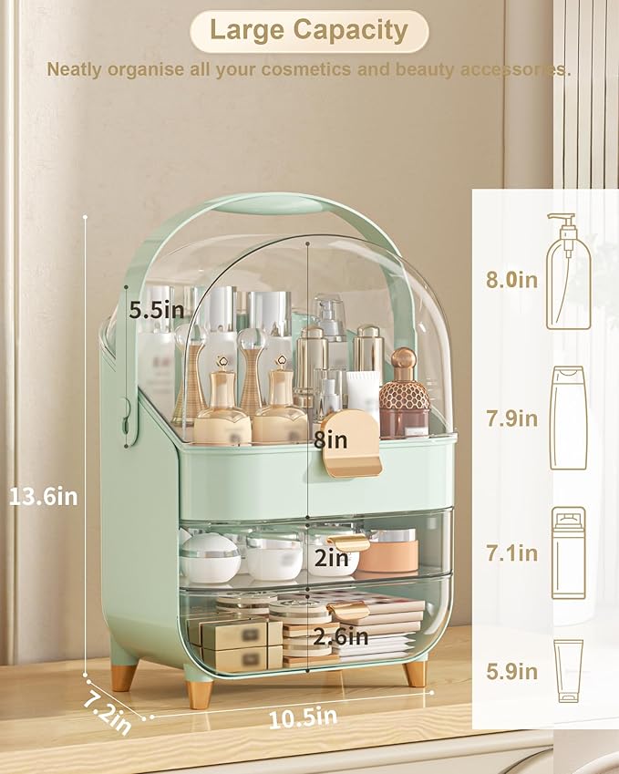 Makeup Organizer, Skincare Holder Bathroom Counter Organizer, Storage Box Cosmetic Display Cases, Teen Girl Gifts Trendy Stuff Make up Organizers for Vanity, Dresser, Countertop (Green)-FemmiqueWomen