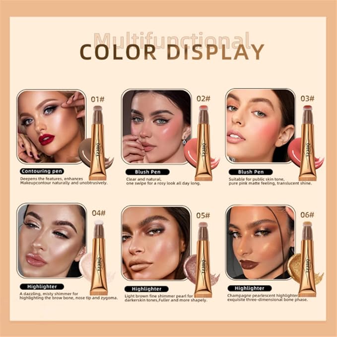 3Pcs Contour Beauty Wand,Liquid Face Concealer Contouring with Cushion Applicator,Liquid Blush Shading Bronzer Stick Natural Matte Finish, Lightweight Blendable Super Silky Cream Contour Stick Makeup-FemmiqueWomen