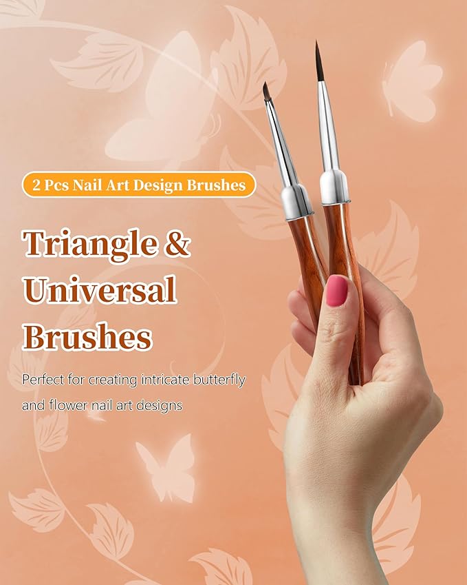 2Pcs Nail Art Brush Set, Multi-Functional 3D Nail Pen for Gel Extensions, Builder Nail Gel Design and Home DIY Manicure (Wood Color)-FemmiqueWomen