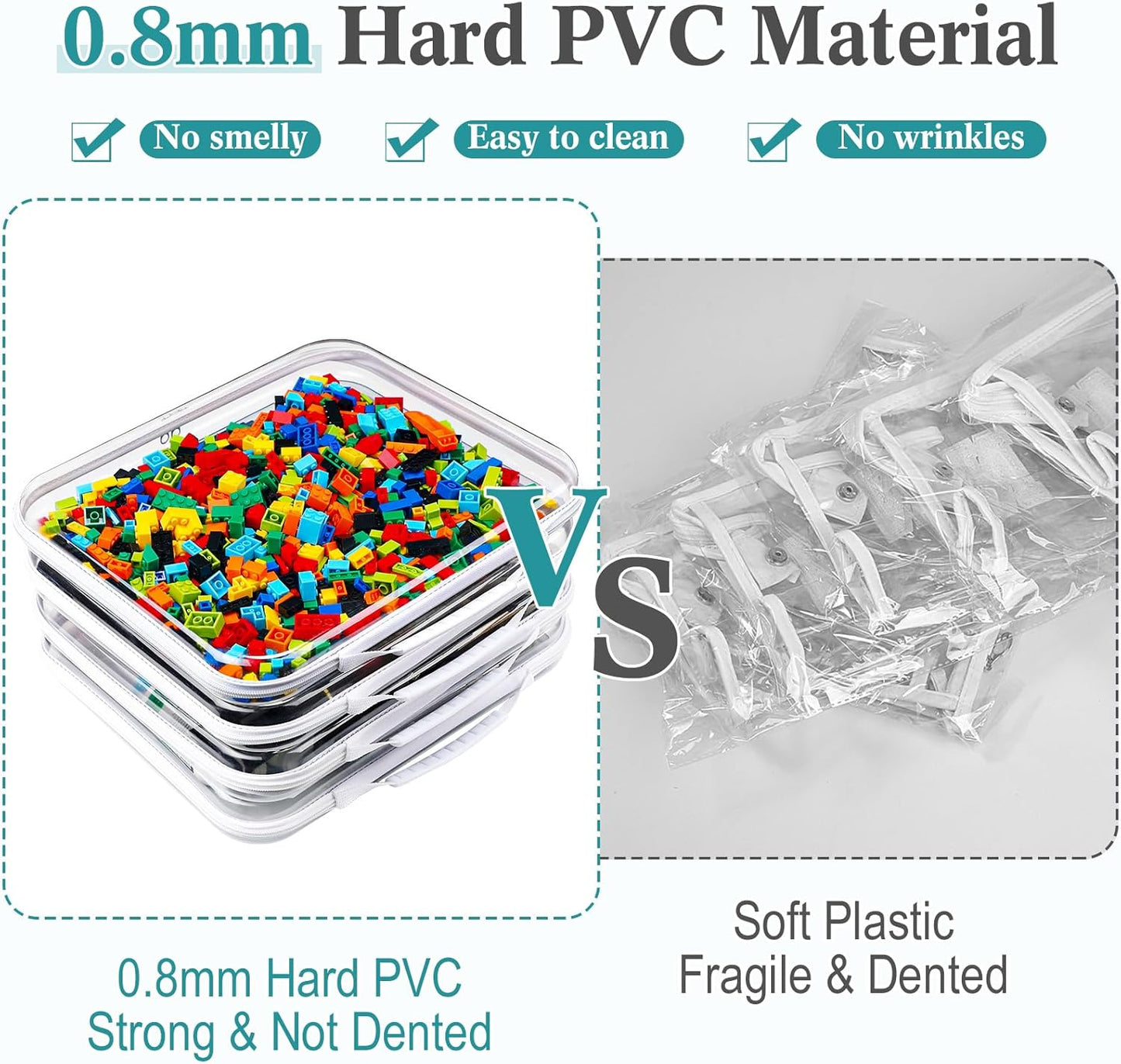 Sanwuta 4 Pcs Clear Hard Zipper Case with Handle Office Storage Cases Hard Plastic Pouches Transparent Bins for Toys, Snacks, Cosmetics, Building Blocks, Puzzles(13.8 x 11.8 x 2 Inches,White)-FemmiqueWomen