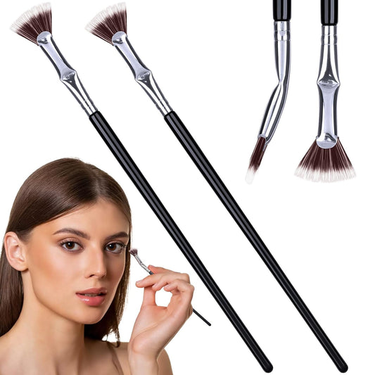 PAGOW 2pcs Folding Angle Scalloped Lash Brush, Eyelash Comb Separator Makeup Tool, Multifunctional Mascara Fan Brush with Soft Bristles for Upper Lower Eye Lash (Brown Bristles)-FemmiqueWomen