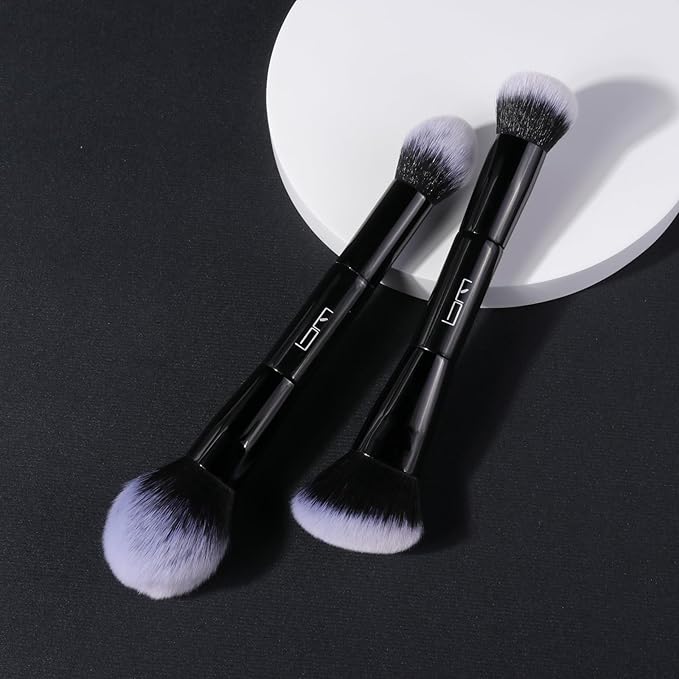 2Pcs Duo End Makeup Brushes, Foundation, Powder, Contour, Concealer, eye makeup Brush, Double-ended Multi-functional Synthetic Cosmetic Tools Makeup Brushes(Black)-FemmiqueWomen