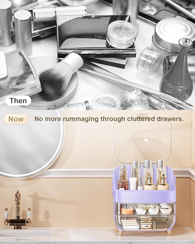 Makeup Organizer, Skincare Holder Bathroom Counter Organizer, Storage Box Cosmetic Display Cases, Teen Girl Gifts Trendy Stuff Make up Organizers for Vanity, Dresser, Countertop (purple)-FemmiqueWomen
