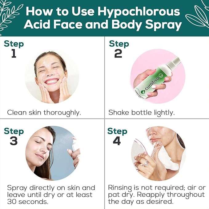 Curativa Bay .02% Hypochlorous Skin Spray, Clear Skin, Most effective For Total Skin Health and the Base for all Skin Care. 100% Organic, Made in USA, Produces Great Results 8 OZ.-FemmiqueWomen