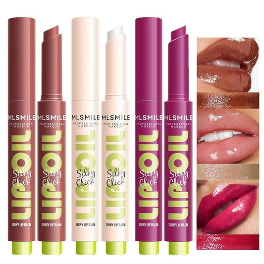 3 Colors Slick Click Lip Balm Set Hydrating Jelly Lipstick Tinted Lip Stain Lip Gloss, Moisturizing, Lightweight, Buildable, Pigmented Vegan Lip Balm, Glossy Lip Makeup for Girls (B)-FemmiqueWomen