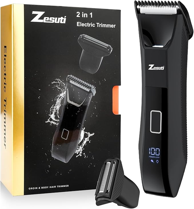 2-in-1 Manscape Trimmer for Men,Body & Groin Hair Trimmers for Men,Bikini Trimmer Women- Wet/Dry Electric Razors for Smooth No-Nick Shaving,IPX7 Waterproof Ball Shaver,LED Display,Black-FemmiqueWomen