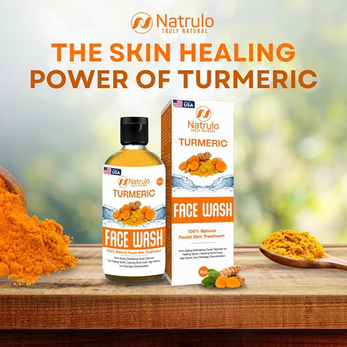Natrulo Turmeric Face Wash, 4oz Clear Skin Liquid Soap – 100% Natural Anti Aging Exfoliating Turmeric Facial Cleanser for Fading Spots, Clearing Acne Scars, Age Spots, Sun Damage, Discoloration-FemmiqueWomen