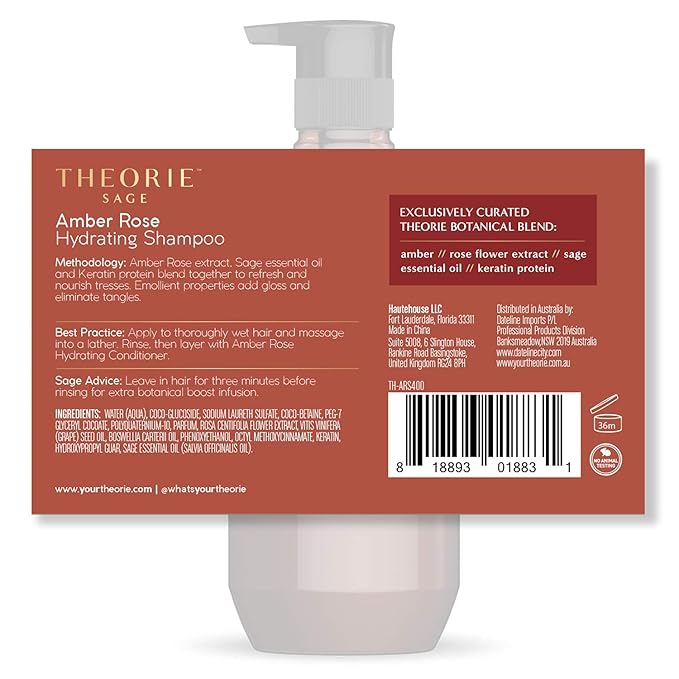 Theorie Amber Rose Hydrating Shampoo- Refresh & Hydrate, Irresistible Scent of Rose, Jasmine & Amber, Suited for All Hair Types-Color & Keratin Treated Hair, 400ML-FemmiqueWomen