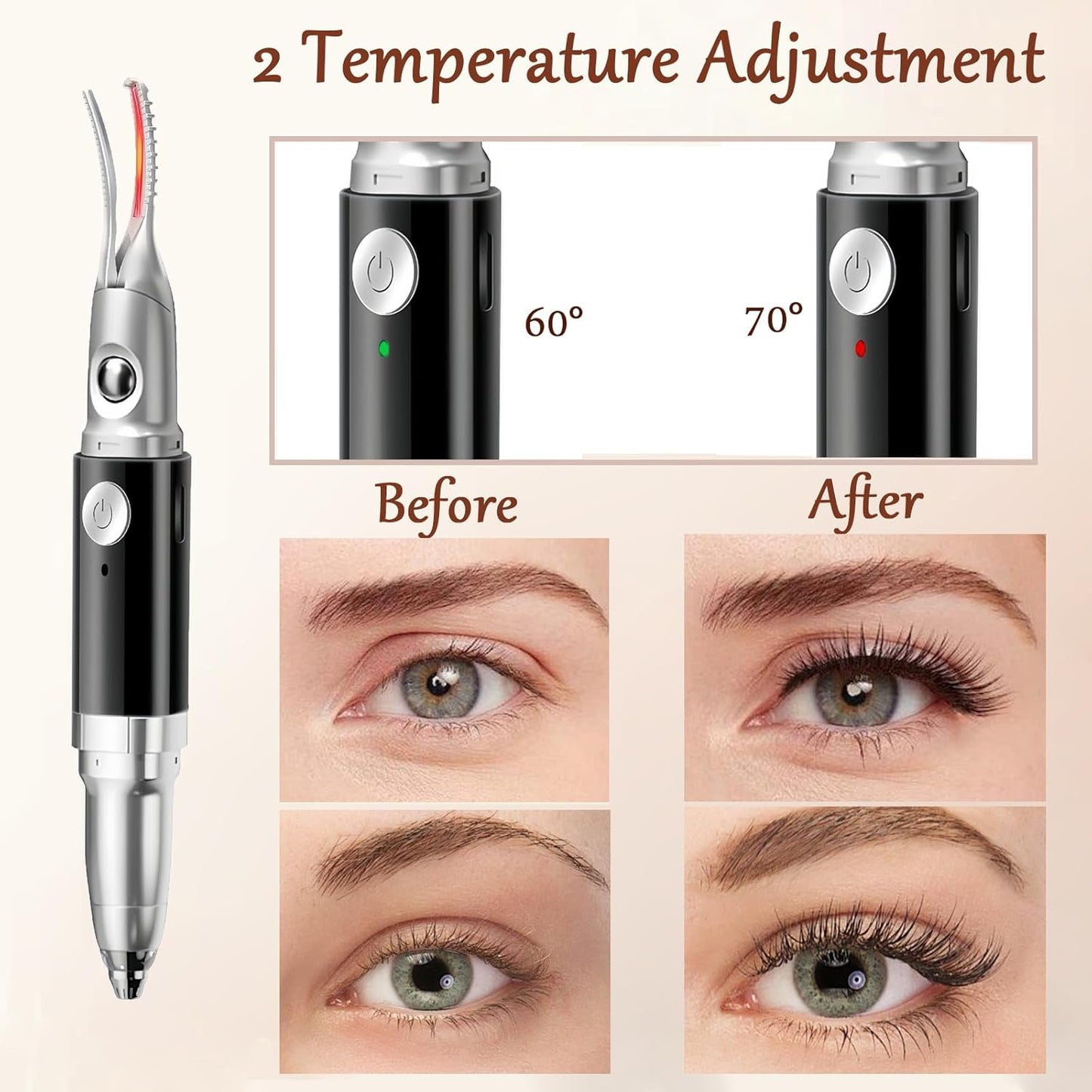 2 in 1 Heated Eyelash Curlers and Eyebrow Trimmer for Women, Electric Eyelash Curler with 2 Temperature Modes Anti-Burn USB Rechargeable Heated Eyelash Curler, Ideal Gift for Women XIN613-FemmiqueWomen