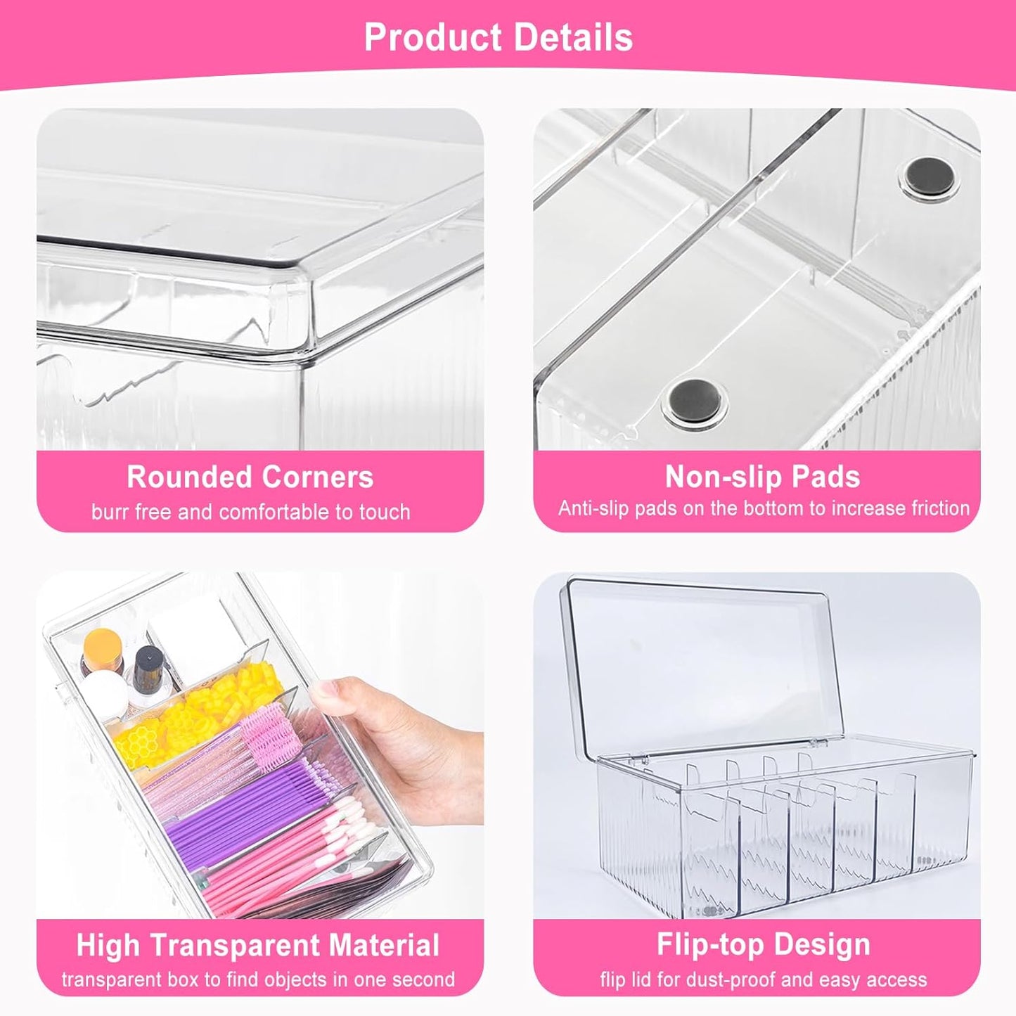 Lash Extension Organizer and Storage, Lash Cart Organizer for Lash Techs, Eyelash Extension Supplies Organizer Storage Box, Acrylic Lashes Supplies Container, Eyelash Beauty Organizer with Lid Clear-FemmiqueWomen