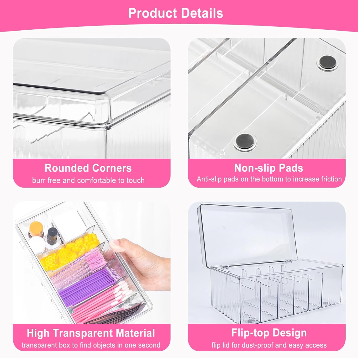 Lash Extension Organizer and Storage, Lash Cart Organizer for Lash Techs, Eyelash Extension Supplies Organizer Storage Box, Acrylic Lashes Supplies Container, Eyelash Beauty Organizer with Lid Clear-FemmiqueWomen