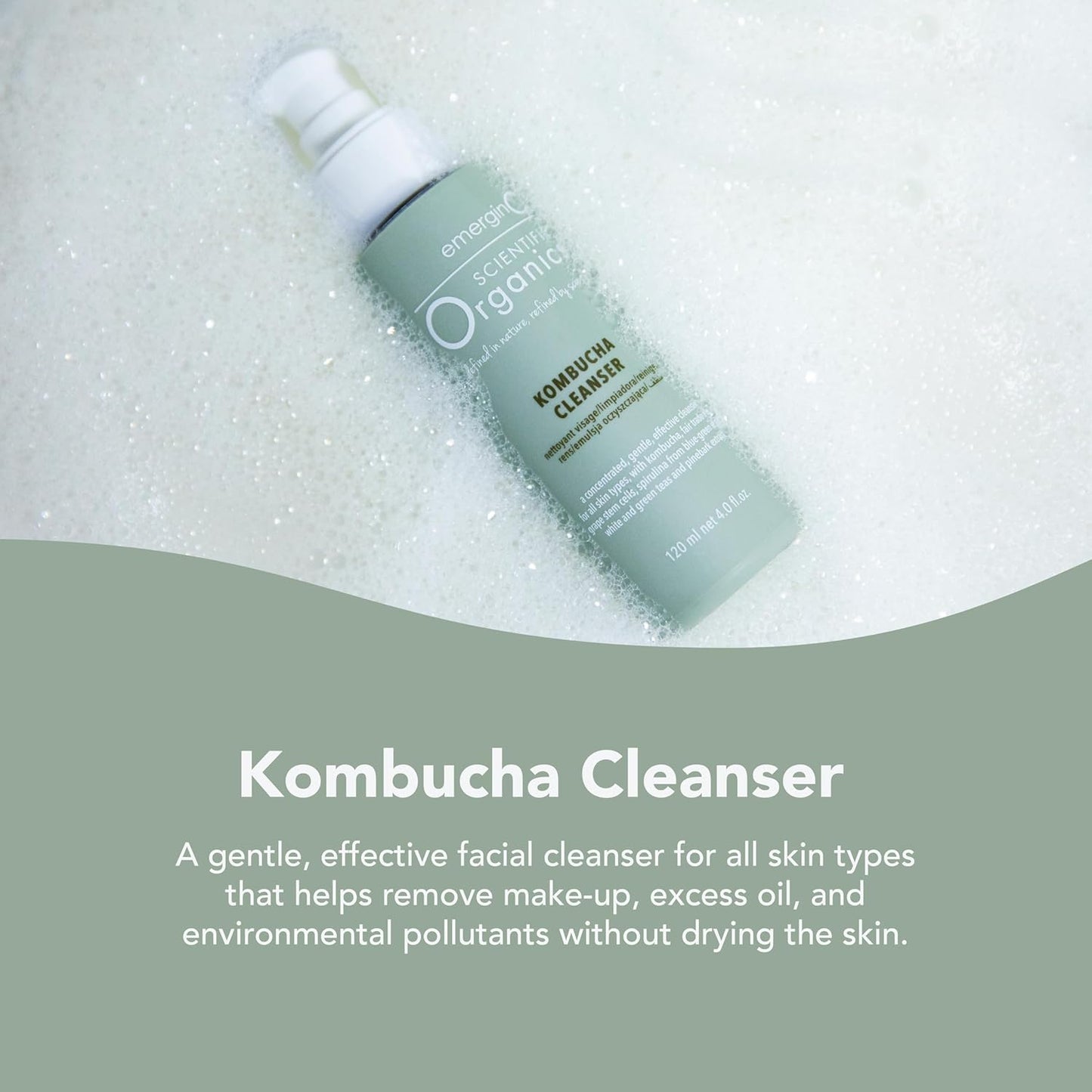 emerginC Scientific Organics Kombucha Cleanser - Nutrient Powerhouse Face Wash with Aloe Vera + Plant Stem Cells to Help Visibly Improve Skin Tone + Texture (4 oz, 120 ml)-FemmiqueWomen
