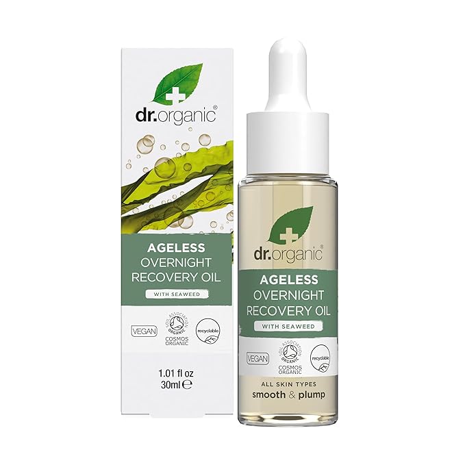 Dr. Organic Ageless Overnight Recovery Oil with Seaweed | Smoothing and Plumping, Maximum Hydration for All Skin Types, Dermatologically Tested, Certified Organic, Paraben & SLS-Free, 30 mL / 1 fl oz-FemmiqueWomen