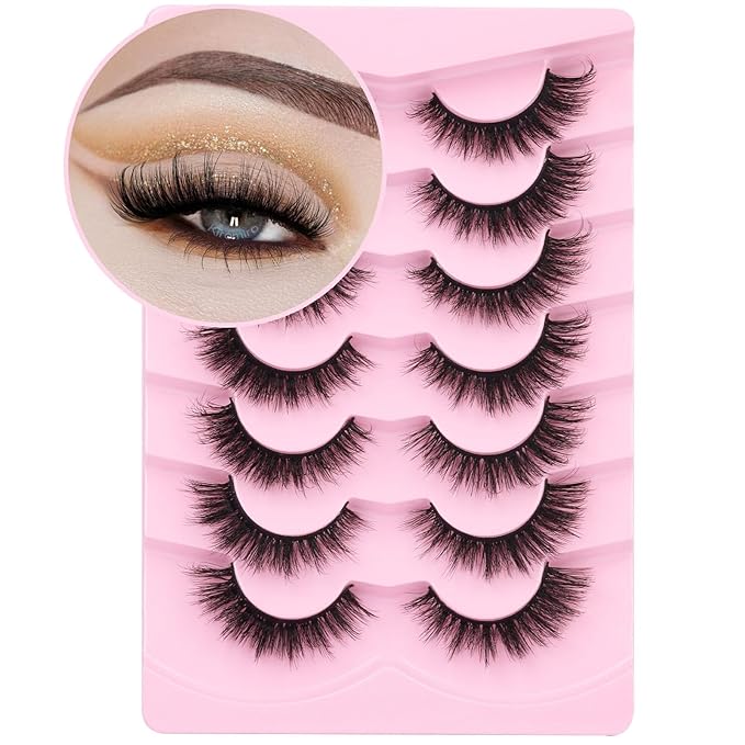 Kiromiro Lashes False Eyelashes Cat Eye Faux Mink Lashes Wispy Strip Lash 6D Volume Fake Lash Natural Look Eyelashes Pack 7 Pairs-FemmiqueWomen