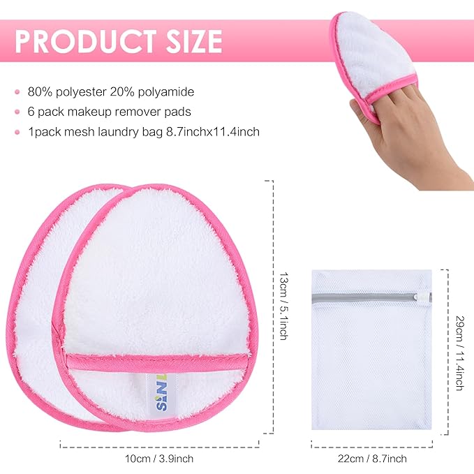 SINLAND Reusable Makeup Remover Pads For Face,Eye,Lips Microfiber Gentle Facial Cleansing Cloths for All Skin Types Friendly for Makeup Remover With Laundry Bag 5.1inchx3.93inch White Pack of 6-FemmiqueWomen