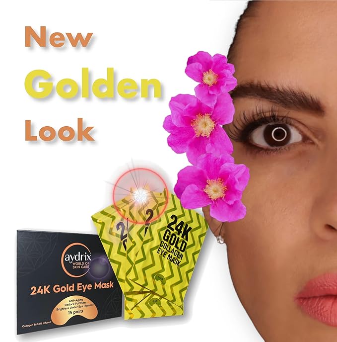 24K Gold Under Eye Mask Treatment - Corrects Puffy Eyes, Dark Circles - Reduces Wrinkles, Fine Lines and Hydrates Your Skin - 15 Golden Eye Mask Pairs-FemmiqueWomen