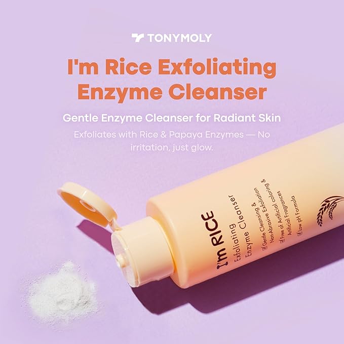 TONYMOLY I’m Rice Exfoliating Enzyme Cleanser – Rice Powder Face Wash & Papaya Enzyme Scrub, Gentle AHA Brightening Mask for Smooth Radiant Skin, 50g-FemmiqueWomen