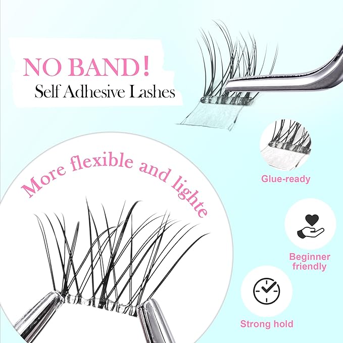 GAQQI Self Adhesive Eyelashes Clusters, No Glue Lash Clusters 10-16mm Wispy & Natural Cluster Lashes, No Band Press On Lashes, More Comfortable & Stronger Hold (Lace）-FemmiqueWomen