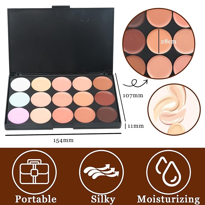 15 Color Contour Palette,Waterproof Long Lasting Facial Correcting Concealer Palettes,Cream Foundation Makeup Palettes with Brushes,Color Correcting Palettes for Women (3 Pack)-FemmiqueWomen