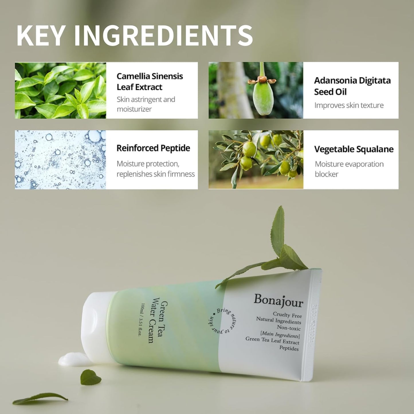 BONAJOUR] Green Tea Water Bomb Vegan Moisturizing Facial Gel Cream for sensitive skin - Daily hydrating Moisturizer 3.38 Fl. oz -FemmiqueWomen