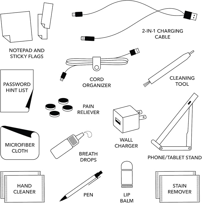 Pinch Provisions Work from Anywhere Kit, Includes 18 Essentials to Help You Stay on Task, Must-Have Essentials, Compact Multi-Functional Vegan Leather Pouch, Black-FemmiqueWomen