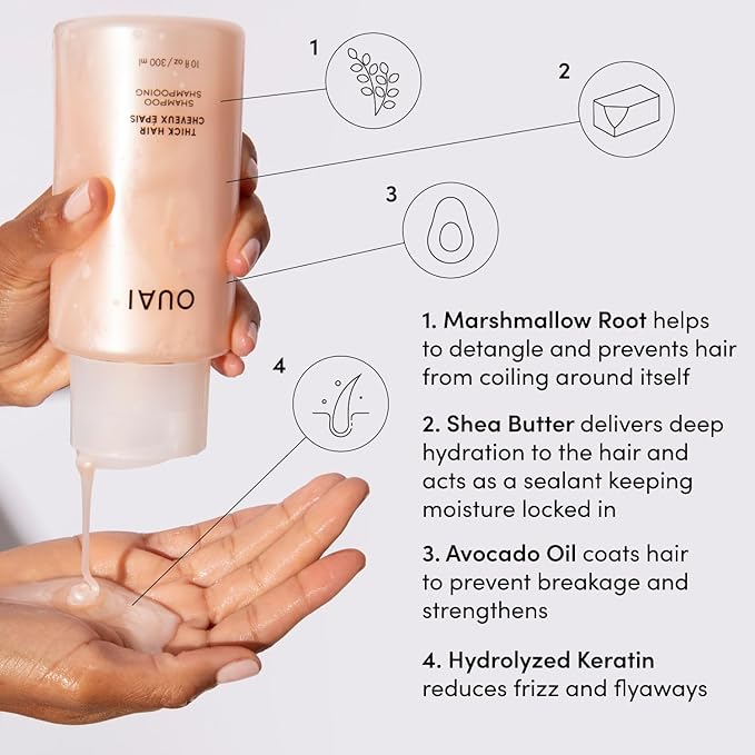 OUAI Thick Shampoo Refill - Moisturizing Shampoo with Keratin, Marshmallow Root, Shea Butter & Avocado Oil for Thick Hair - Strengthens & Hydrates - Paraben, Phthalate & Sulfate Free (32 Fl Oz)-FemmiqueWomen