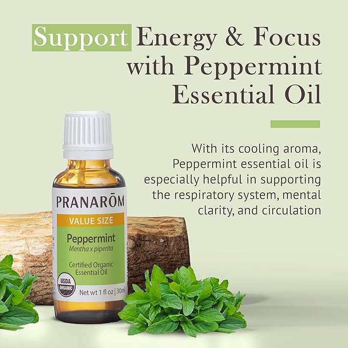 Pranarom USDA Certified Organic Peppermint Essential Oil (30ml), 100% Pure Undiluted Therapeutic Grade from India for Aromatherapy, Diffuser, Topical, Cooling, Massage & Relaxation-FemmiqueWomen