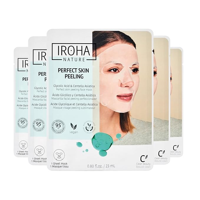 IROHA NATURE Glycolic Acid Peeling Face Mask (Pack of 5) | Skin Perfecting for a Radiant & Smooth Look | Instant Regeneration in Just 15 Minutes | Clean Beauty | 100% Vegan-FemmiqueWomen