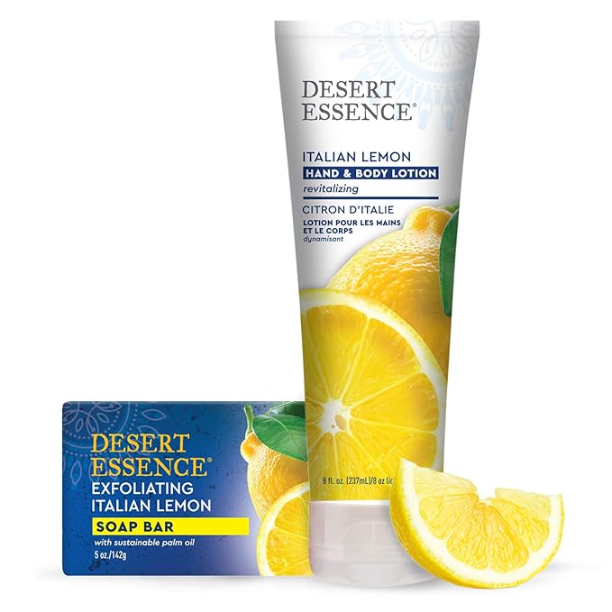 Desert Essence Italian Lemon Hand & Body Lotion - 8 Fl Ounce - Energizing - Shea Butter - Coconut & Jojoba Oil - Hydrate & Soften Skin - Refreshing - Aloe Vera-FemmiqueWomen