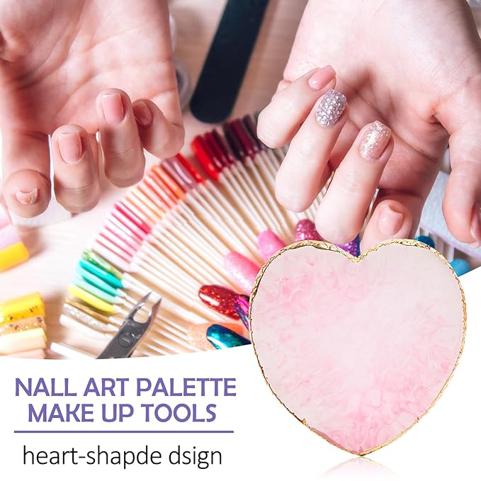 2 Pcs Resin Nail Art Palette and 2 Pcs Nail Brush, Color Palettes Cosmetic Mixing Tools, Nail Polish Palette with Stainless Stirring Rod for Nail Salons and Beginners (White, Pink)-FemmiqueWomen