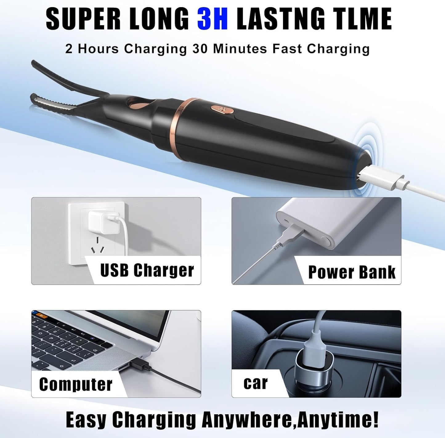 Heated Eyelash Curlers - 2 in 1 Clip- Type Heated lash Curler Best Seller Electric Eyelash Curler LED Display 3 Temp Settings for Makeup Tools USB Rechargeable Natural Curling 24H Long Lasting-FemmiqueWomen