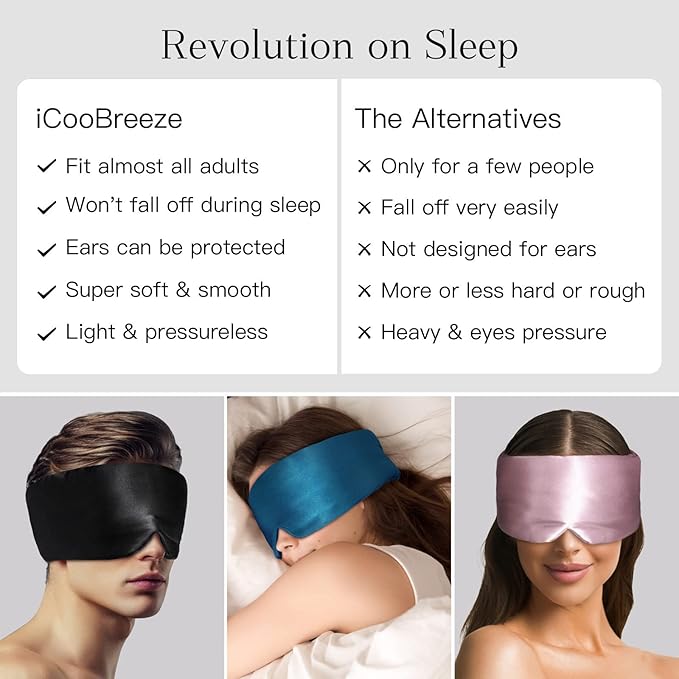 100% Natural Silk Eye Mask for Women Men, Soft Pressureless Cooling Blackout Eye Covers for Sleeping, Large Size Sleep Mask fits All Heads Adjustable, 1PC, Vivid Blue-FemmiqueWomen