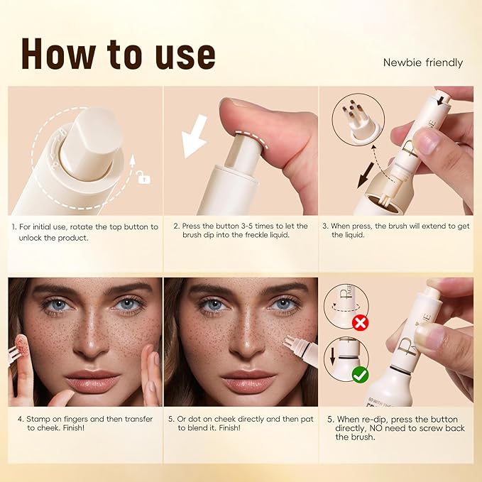 3pcs Faux Freckle Stamp Pen, Liquid Fake Freckles Stain Tattoo Marker Waterproof Long Lasting for Natural Sunkissed Makeup for Women Girl -3 Colors Brown-FemmiqueWomen