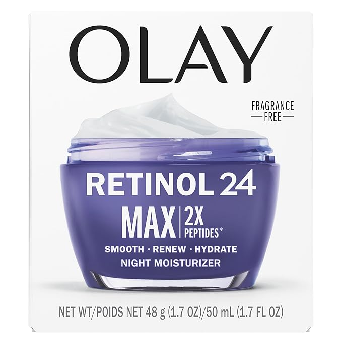 Olay Retinol Face Moisturizer, 24 MAX Anti-Aging Night Cream for Women, Fragrance-Free, Non Greasy - Anti-Wrinkle, Smooth Fine Lines, Tightening, Hydrating Skin Care - Peptides, Glycerin, 1.7 Oz-FemmiqueWomen