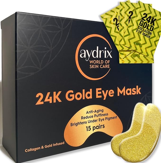 24K Gold Under Eye Mask Treatment - Corrects Puffy Eyes, Dark Circles - Reduces Wrinkles, Fine Lines and Hydrates Your Skin - 15 Golden Eye Mask Pairs-FemmiqueWomen