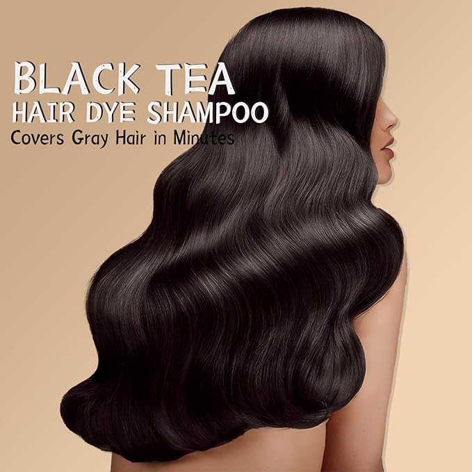 Black Tea Hair Dye Shampoo 3 in 1 for Gray Hair, Long-lasting & Natual Hair Color Shampoo, Herbal Ingredients Natural Shampoo Hair Dye Effect in Minutes, Gifts for Men Women 500ml-FemmiqueWomen