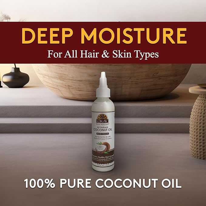 Okay 100% Pure Coconut Oil for Hair & Skin - Coconut Oil for Women & Men, Perfect for Hair & Body, for Massage & Moisturizer, Natural - 4 fl oz Squeeze Bottle (Pack of 1)-FemmiqueWomen