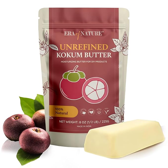 era of nature Kokum Butter Raw - 8 oz (1/2lb) – Natural Butter for Body Butters, Lotion Bars, Lip Balm, Soap Making – Blends Well with Shea or Cocoa Butter – For Stretch Marks, Scars, Pregnancy Care-FemmiqueWomen