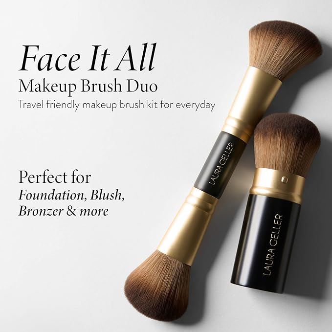 LAURA GELLER NEW YORK Face It All 2pc Makeup Brush Set - Retractable Airbrush Kabuki Brush + Dual-Ended Blush and Bronzer Brush-FemmiqueWomen