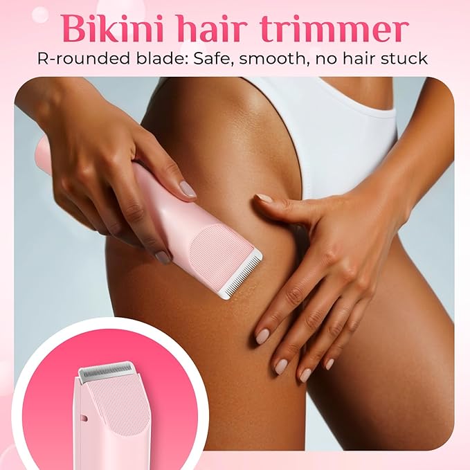 2025 New 2-in-1 Electric Bikini Trimmer for Women - Dual Head Electric Razor,Waterproof Painless Bikini Shaver, Pubic Hair Trimmer for Private Area & Body Hair, Pink-FemmiqueWomen