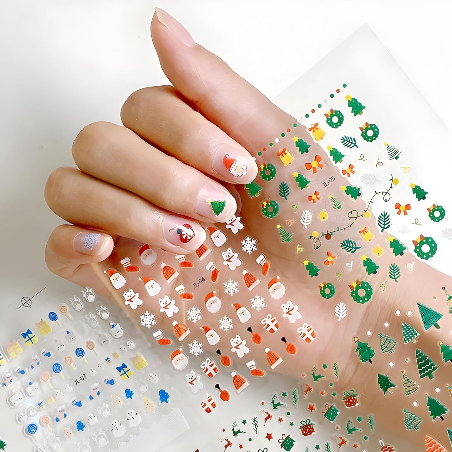 30 Sheets Christmas Nail Art Stickers 3D Self- Adhesive Pegatinas Uñas Snowman Snowflake Nail Decals White Red Christmas Nail Supplies for Women and Girls-FemmiqueWomen