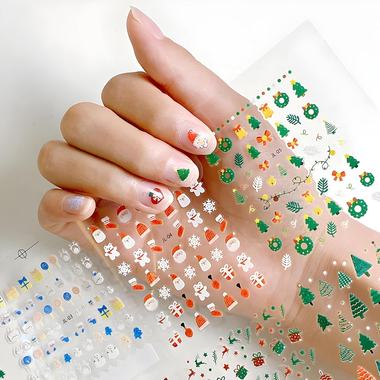 30 Sheets Christmas Nail Art Stickers 3D Self- Adhesive Pegatinas Uñas Snowman Snowflake Nail Decals White Red Christmas Nail Supplies for Women and Girls-FemmiqueWomen