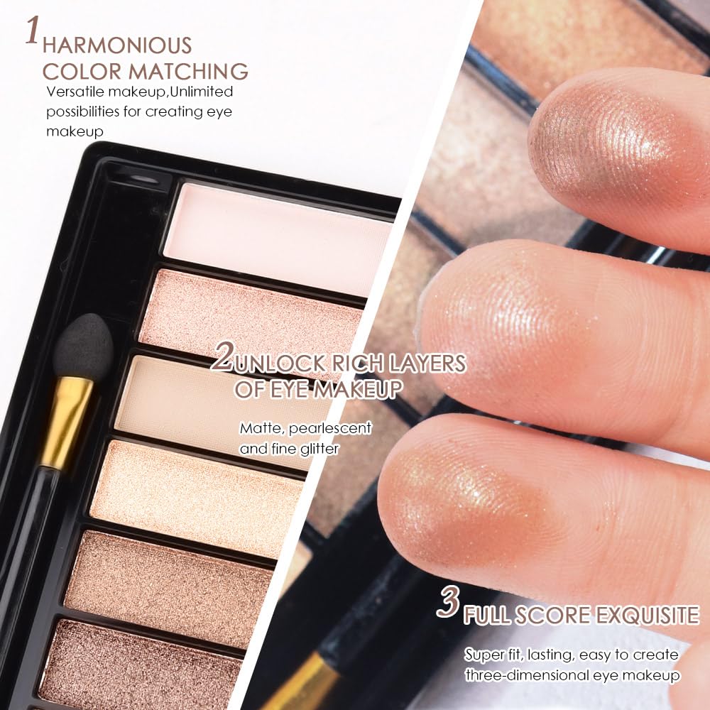 12 Colors Eyeshadow Palette – Neutral Warm Tone Matte & Glitter Eye Makeup Palette, High Pigment Waterproof Eyeshadow Kit for Women – Blendable Natural Brown, Nude, Rose Gold Shimmer Makeup 01#-FemmiqueWomen