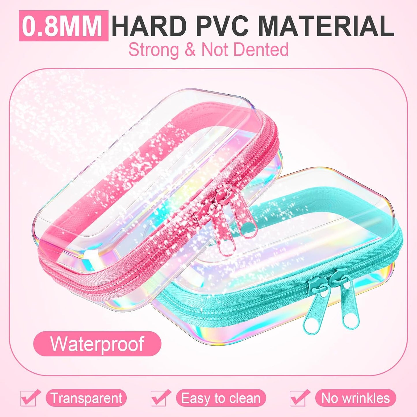 Hoolerry 3 Pcs Clear Hard Zipper Case Plastic Pouch Transparent Hard Case Clear Makeup Bag Portable Travel Organizer Bin for Cosmetics, Building Blocks, Puzzles(Laser,Xs)-FemmiqueWomen