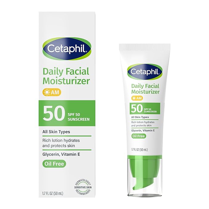 Cetaphil Daily Facial Moisturizer SPF 50, 1.7 Fl Oz (Pack of 2), Gentle Facial Moisturizer For Dry to Normal Skin Types, No Added Fragrance, Dermatologist Recommended (Packaging May Vary)-FemmiqueWomen