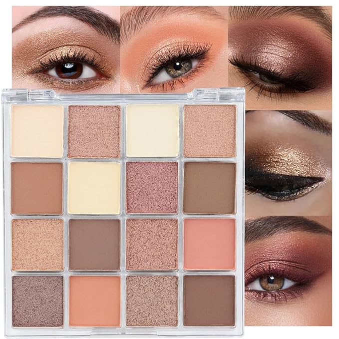 16 Girds Colorful Matte Shimmer Eyeshadow Palette for Eye Makeup,High Pigmented Eye Shadow Primers Powder Palet de sombras de ojos-Glitter Nude#-FemmiqueWomen