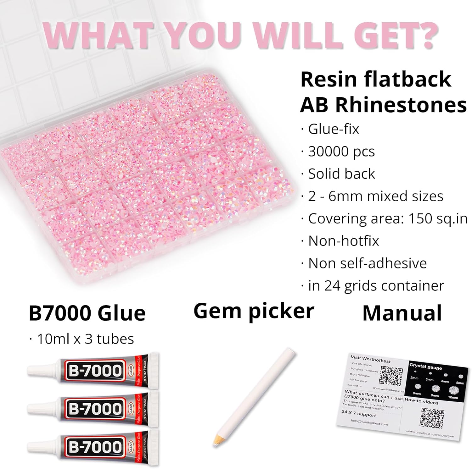 30000Pcs Resin Jelly Rhinestones for Crafting Bedazzling, Pink ab Flatback Gems Jewels for Crafts Clothing Shoes Fabric Tumblers Phone, Flat Back Light Pink Crystal S6/10/16/20/30 with b7000 Glue-FemmiqueWomen