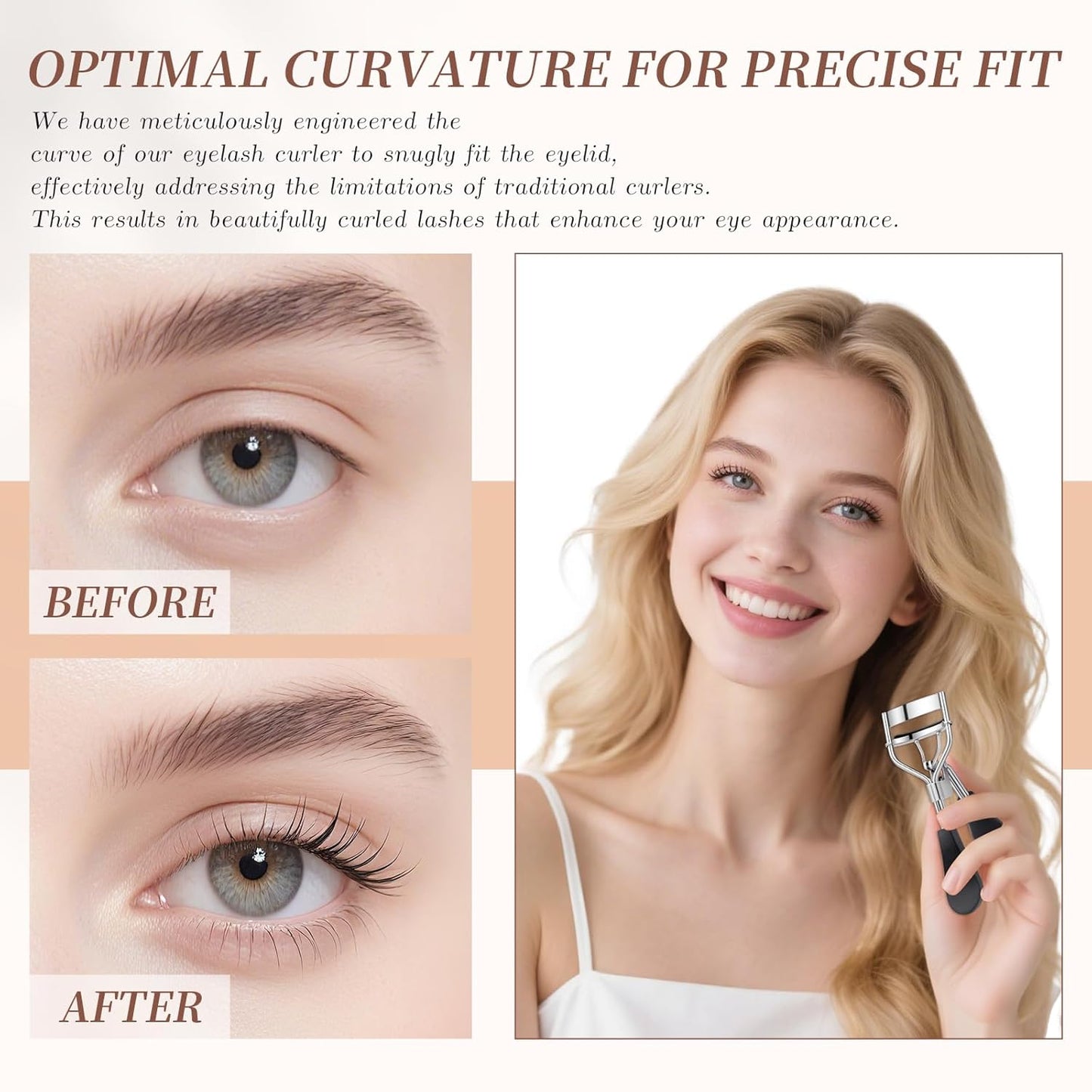 docolor Eyelash Curler with Eyelash Comb, Lash Curler with 8 Pcs Silicone Refill Pads Suitable for All Eye Shapes Curl up to one Day Easy to Operate No Pinching or Pulling Eyelash Eye Makeup Tool-FemmiqueWomen